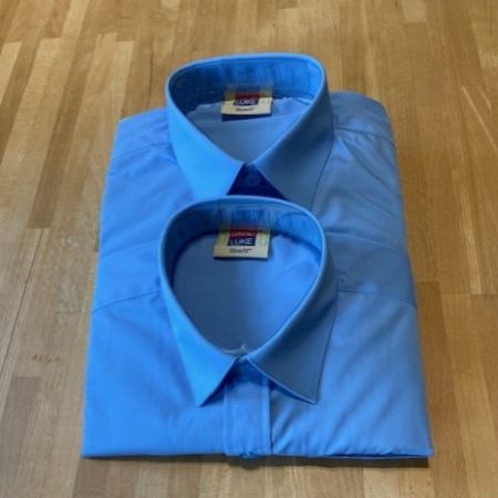 Boys Blue  non iron short sleeve school shirts Sizes 11"  to 14" TWINPACK